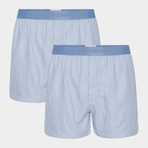 2 par lyseblå stribet bambus boxershorts, L
